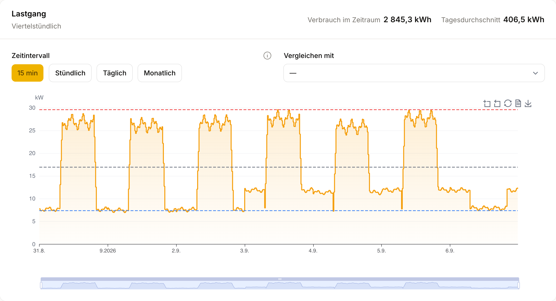 Lastprofil des Grazer Netzbezugs im gewählten Zeitraum